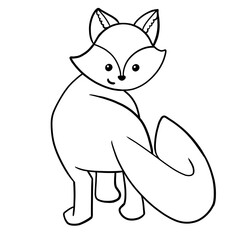 Little cute fox, outline drawing, illustration