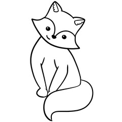 Little cute fox, outline drawing, illustration