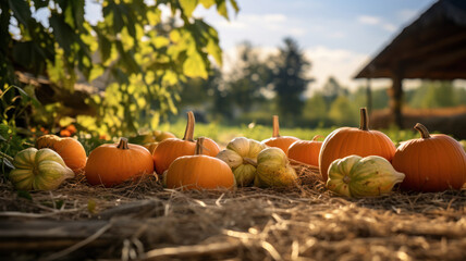 Autumn Harvest: Fresh Pumpkins on Farm