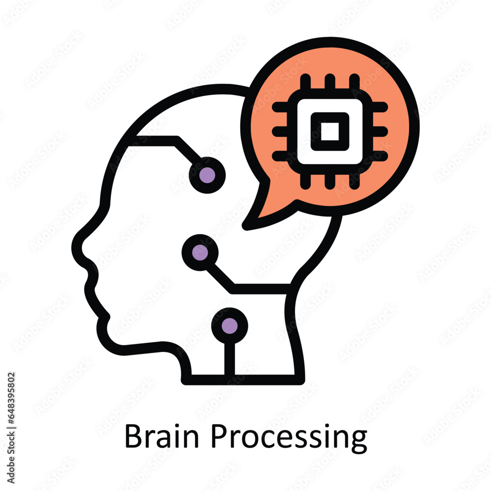 Poster brain processing vector filled outline icon design illustration. artificial intelligence symbol on w