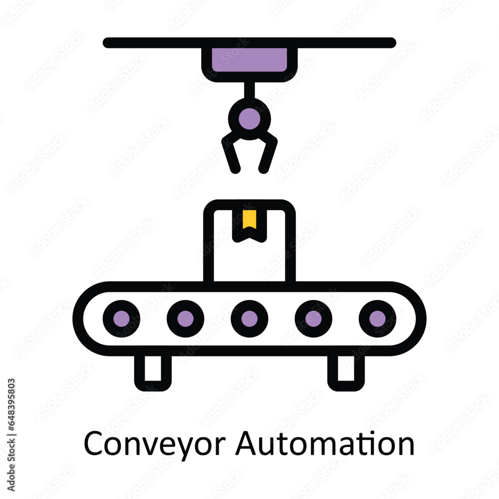 Poster conveyor automation vector filled outline icon design illustration. artificial intelligence symbol o