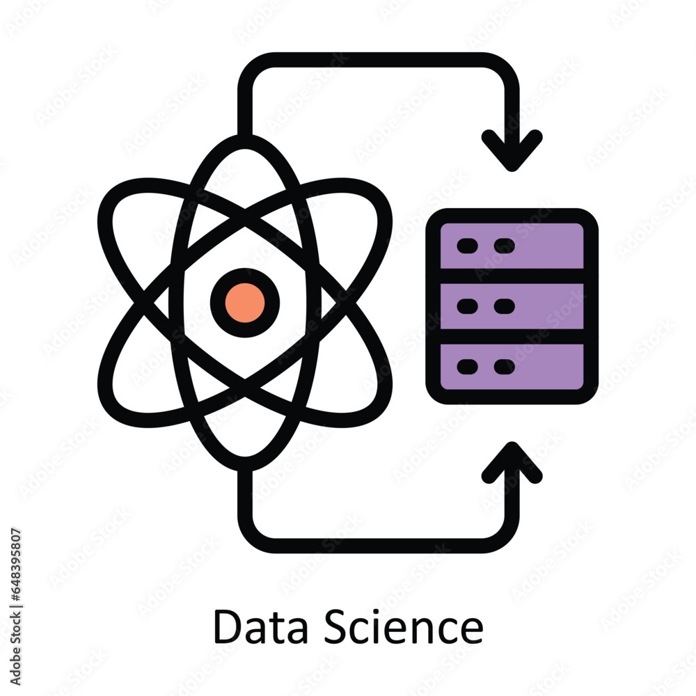 Poster data science vector filled outline icon design illustration. artificial intelligence symbol on white