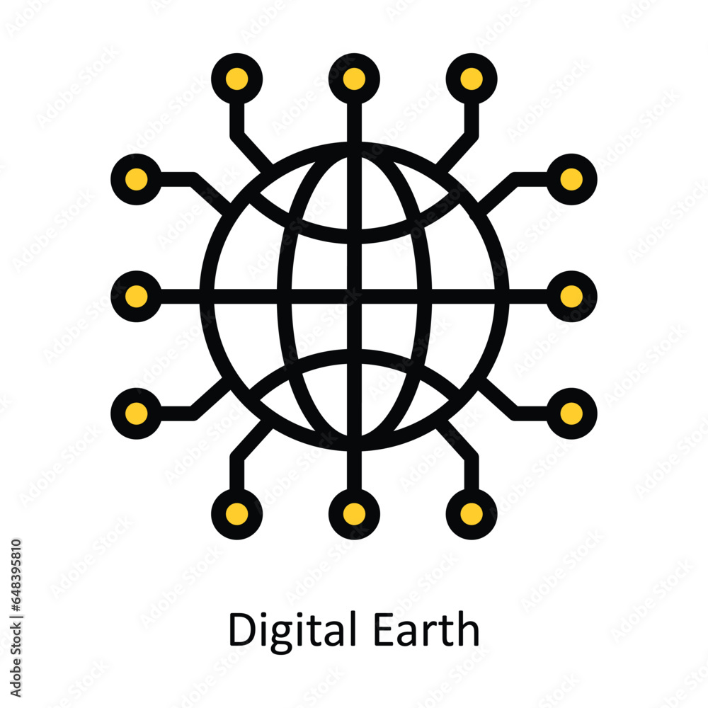 Poster digital earth vector filled outline icon design illustration. artificial intelligence symbol on whit
