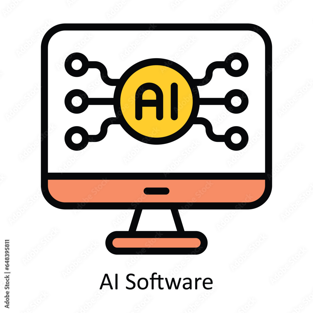 Aufkleber ai software vector filled outline icon design illustration. artificial intelligence symbol on white 
