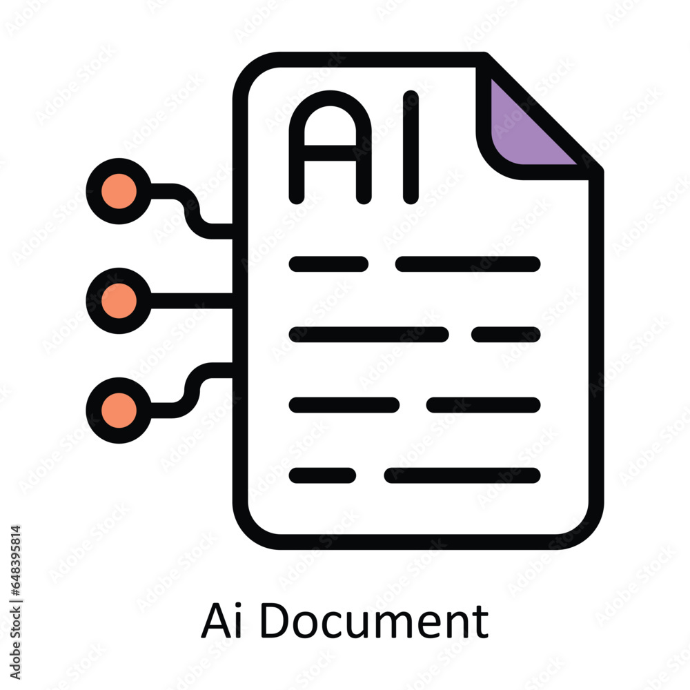 Poster ai document vector filled outline icon design illustration. artificial intelligence symbol on white 