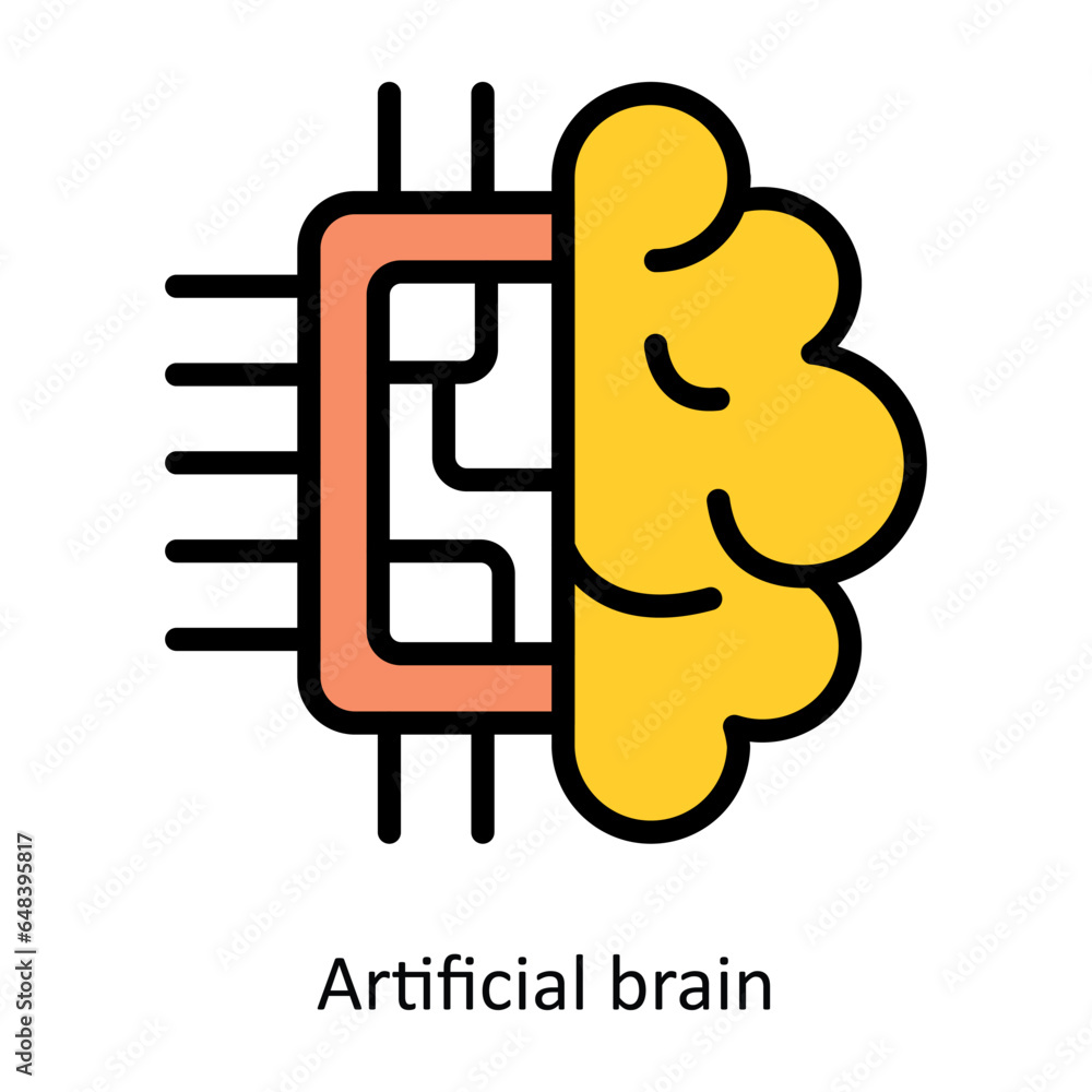 Poster artificial brain vector filled outline icon design illustration. artificial intelligence symbol on w
