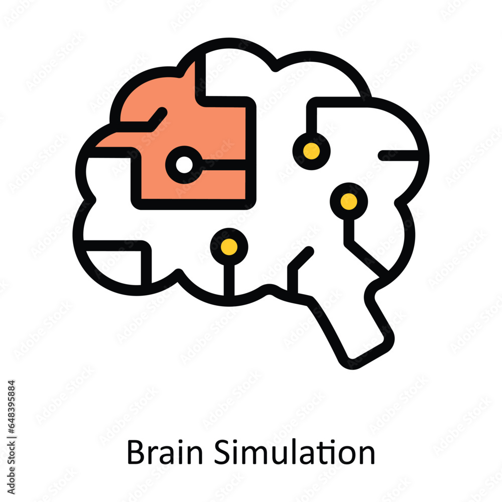 Poster brain simulation vector filled outline icon design illustration. artificial intelligence symbol on w