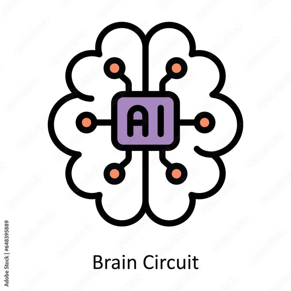 Poster brain circuit vector filled outline icon design illustration. artificial intelligence symbol on whit