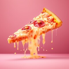 Slice Of Cheese Pizza Closeup on pink background