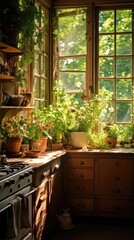 Morning Bliss in a Rustic Kitchen: A Farmhouse Retreat. Generative AI 6