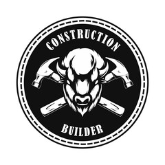 construction builder logo design with bison head