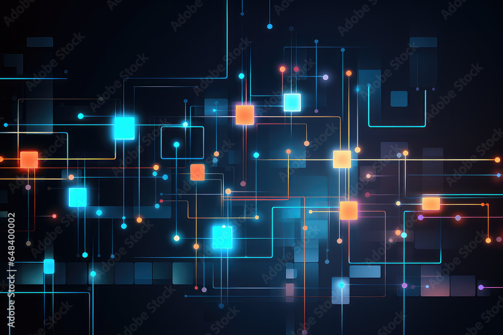 Poster abstract technology futuristic digital concept square pattern with lighting glowing particles square