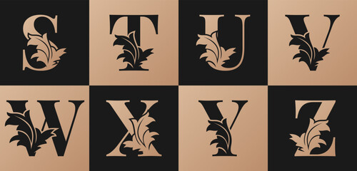 set of vintage alphabet floral decoration