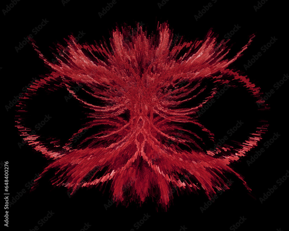 Aufkleber red coloured with lacy delicate and intricate pattern on a black background in exploding style