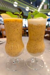 Healthy organic passion fruit smoothie with yogurt for refreshing