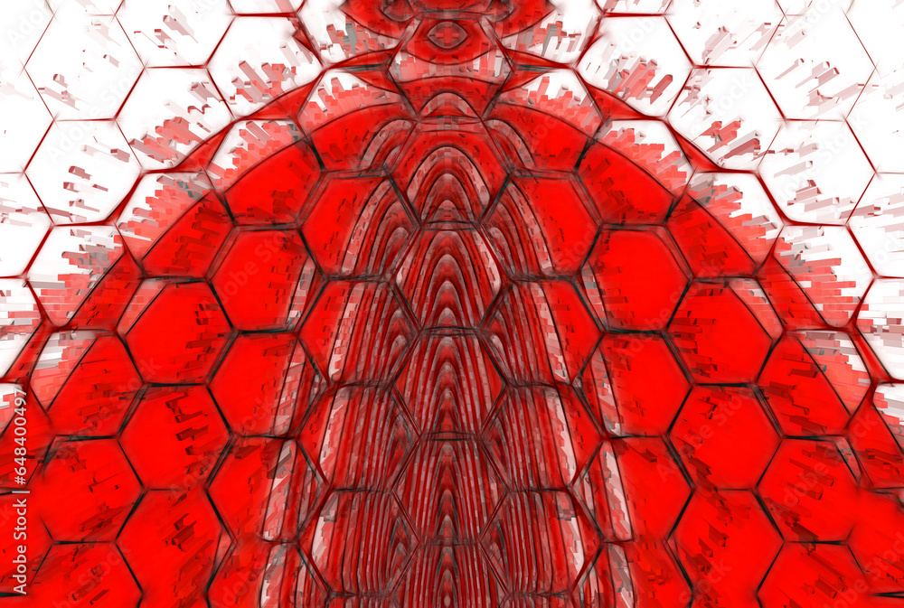 Aufkleber red and scarlet hexagonal exploding p[pattern and design on a white background