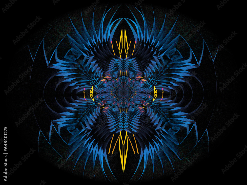 Aufkleber exploding cobalt blue and gold pattern and design on a black background