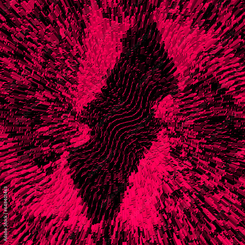 Poster art deco hoops and loops magenta on black in exploding style