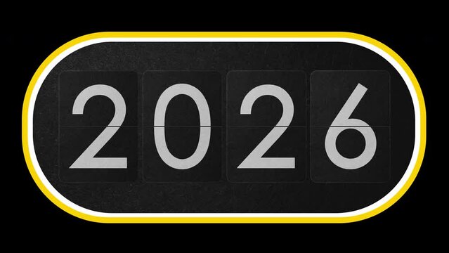 Flip clock table frame counting years 2023 2024 2025 20260 2027 2028 2029 with alpha Vintage device steampunk flip calendar. Happy New Year! Vintage device steampunk flip calendar. Happy New Year!