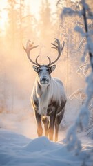 Reindeer with Frost-Covered Antlers and Fur, Evoking the Ethereal Beauty of the Winter Realm
