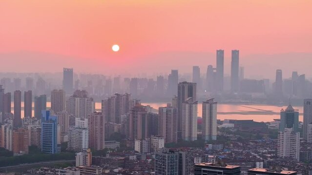 Aerial photography of city sunrise scenery