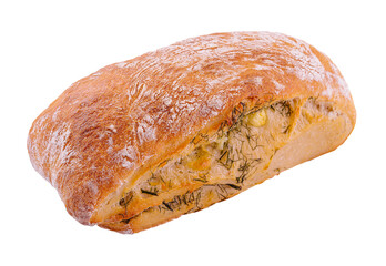 Black bread loaf closeup on white background