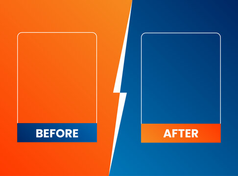 Before and after creative gradient background template. easy compare evidence badges for marketing and Two team vector templates. abstract graphical element. choose between two frames.