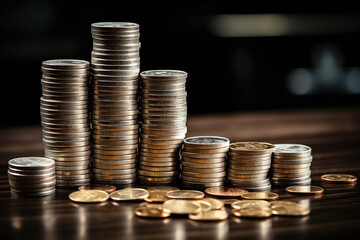 coins stacks arranged as a graph on table.