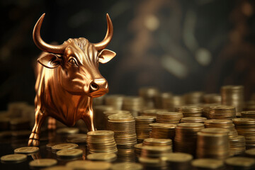 Big bull symbol of share market progress and growth.