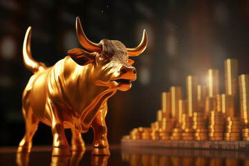 Big bull symbol of share market progress and growth.