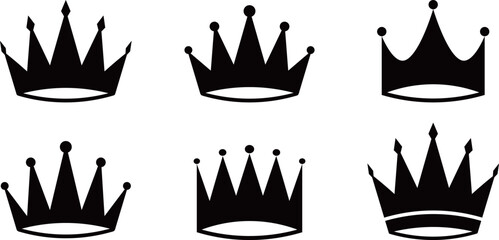 モノクロの立体的な王冠のセット - obrazy, fototapety, plakaty