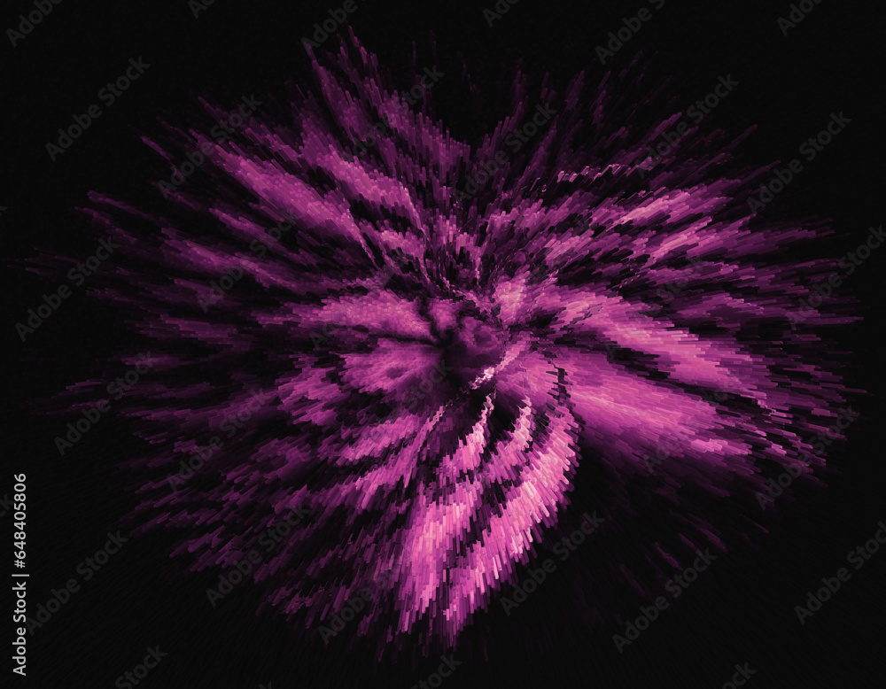Poster exploding motion blur insect flight in purple on a plain black background