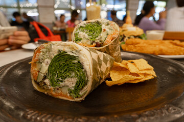 Refreshing healthy salmon salad wrap recipes at the restaurant