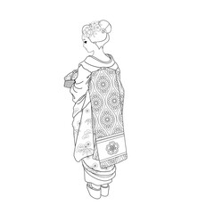 舞妓さんの線画・ぬりえ（おふくに梅の花かんざし）