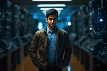 Fototapeta premium Young and confident electric engineer standing