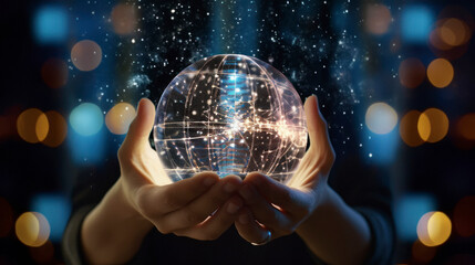 Earth in hand. global communication network concept.