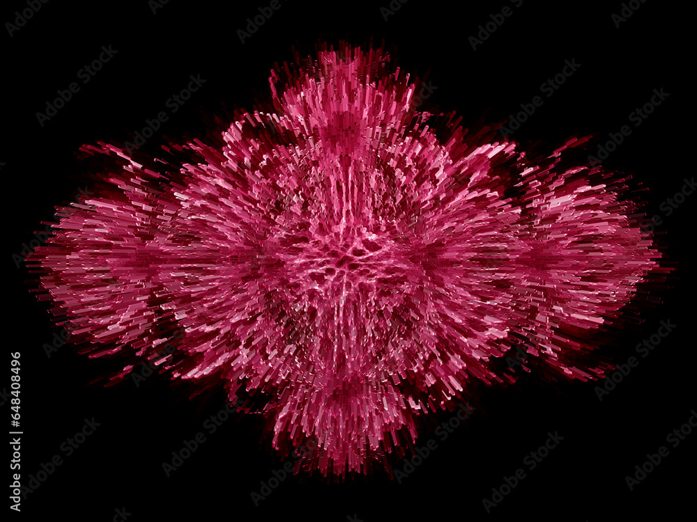Aufkleber exploding complex lacy fractal design in shades of magenta on a black background