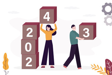 Risk management, concept. Businesswoman run away from unbalanced pyramid of blocks with text - RISK. Falling stock market. Investor loser. Financial management,