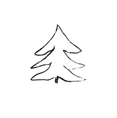 A simple children's drawing of spruce in doodles. Flat vector illustration . Template for the design of a postcard, logo, poster, children's book, fabric, wallpaper. Flat design style.