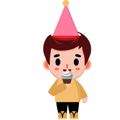 a cute kid  eating cup cake birthday celebration happy smile child