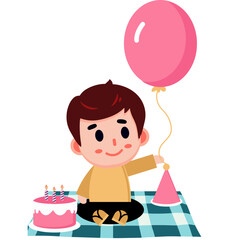 a cute child hold balloons birthday happy joyful 