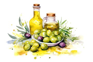 AI olio e olive illustrazione acquerello 01