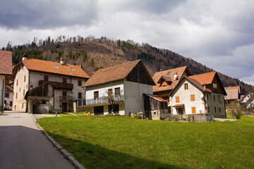 Fototapeta na wymiar The mountain village of Mione in Carnia, Friuli-Venezia Giulia, north east Italy
