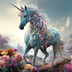 Naklejka na ściany i meble Multicolored Unicorn galloping. Dreem unicorn illustration.