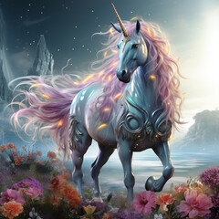 Obraz na płótnie Canvas Multicolored Unicorn galloping. Dreem unicorn illustration.
