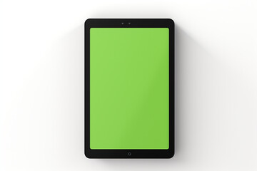 Black tablet isolated on a white background, Green screen with blank with copy space, Chroma key mock up, aesthetic look