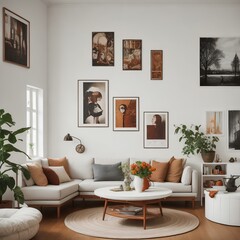 Scandinavian-inspired living room, with sleek modern furniture and warm wooden accents. The soft natural light filters in through large windows, illuminating the clean lines and minimalist design