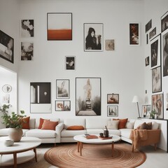 Scandinavian-inspired living room, with sleek modern furniture and warm wooden accents. The soft natural light filters in through large windows, illuminating the clean lines and minimalist design