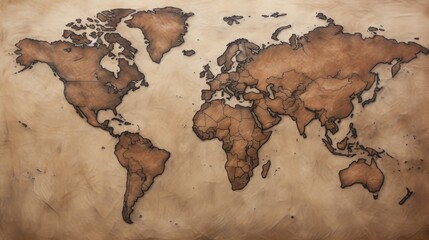 Old world map in brown colors