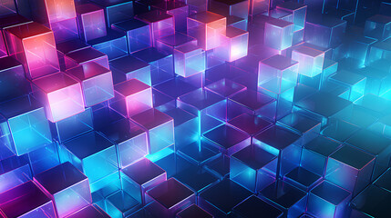 Iridescent Neon Cubes Background. Generative AI